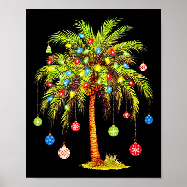 Poster Christmas Palm Tree Light Hawaiian Tropical Xmas  (Frente)