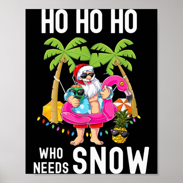 Poster Christmas Palm Tree Santa Surfing Summer Beach Vac (Frente)