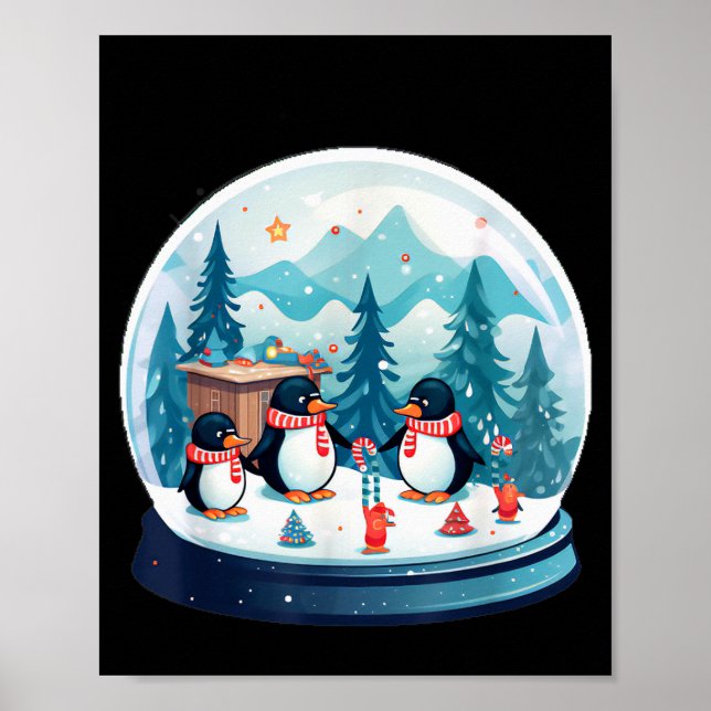 Poster Christmas Penguin Snow Globe Scene Family Holiday  (Frente)
