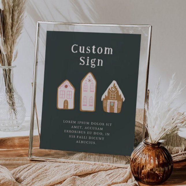 Poster Christmas Pink Gingerbread House Custom Sign (Criador carregado)