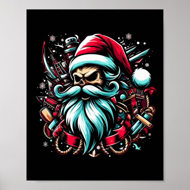 Poster Christmas Pirate Captain Boater Boating Captain Sa (Frente)