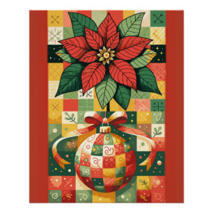 PÔSTER CHRISTMAS POINSETTIA E ORNAMENTO