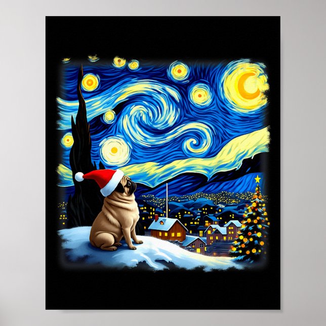 Poster Christmas Pug Starry Night  (Frente)