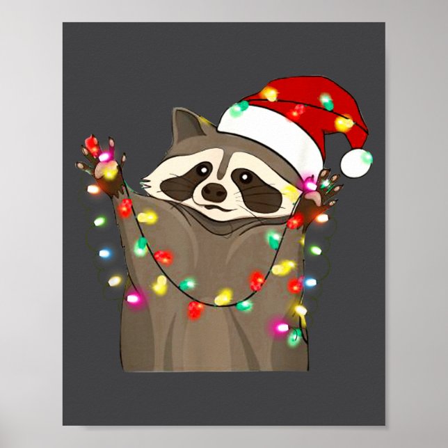 Poster Christmas Racoon Swea,funny Christmas Lights Racco (Frente)