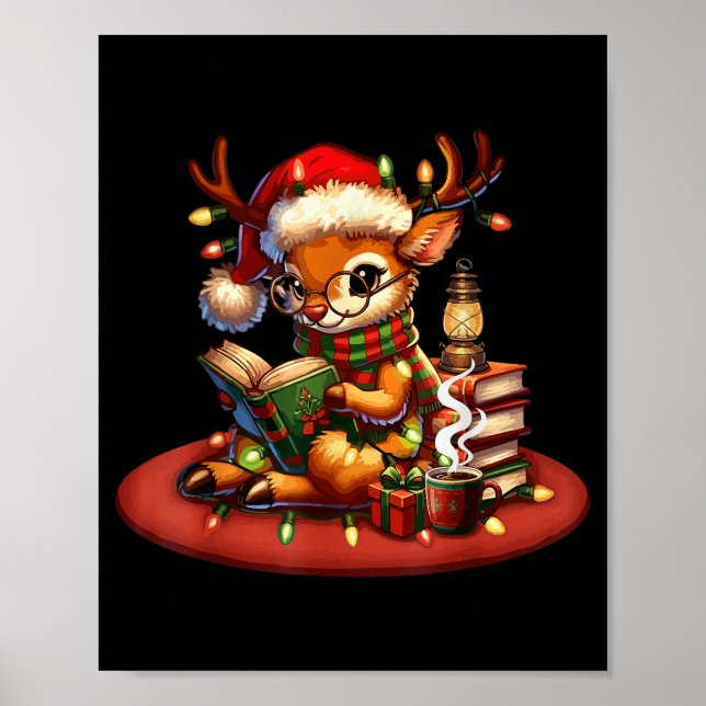 Poster Christmas Reading Book Lovers Bookworm Coffee Rein (Frente)