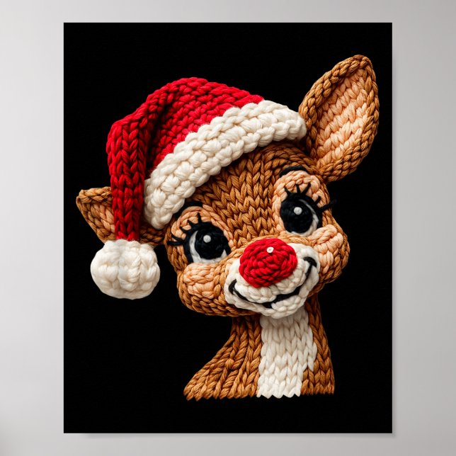 Poster Christmas Reindeer Crochet Cute Merry Christmas Re (Frente)