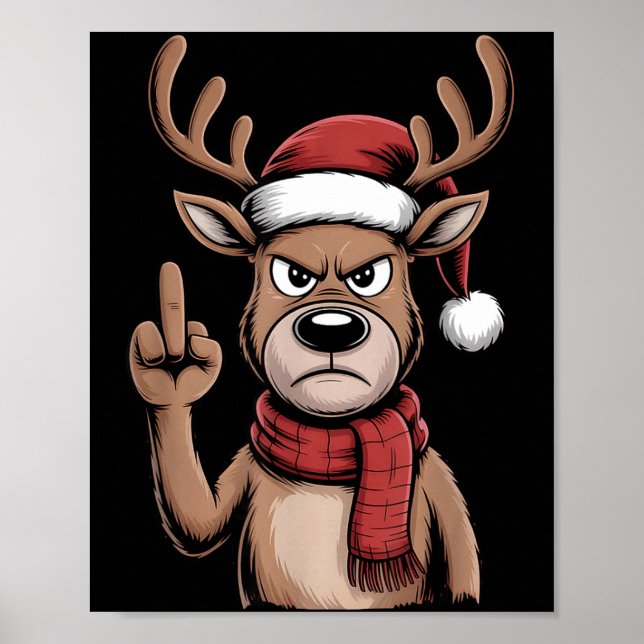 Poster Christmas Reindeer Middle Finger Sarcastic Xmas Fu (Frente)