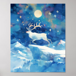 Poster Christmas Reindeer Snow Watercolor Painting Art