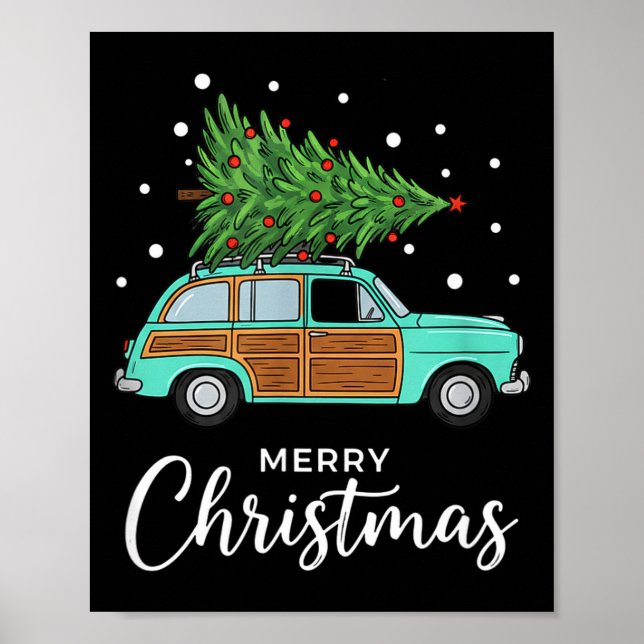Poster Christmas Retro Car With Christmas Tree - Merry Me (Frente)