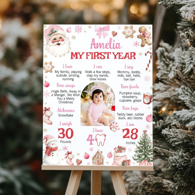 Poster Christmas Retro Santa Birthday Milestone Photo (Criador carregado)