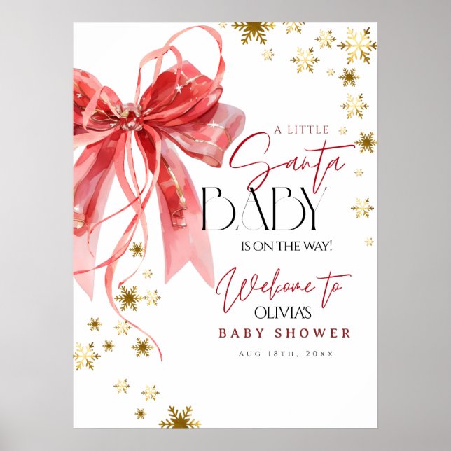 Poster Christmas Santa Baby Red and Gold Welcome Sign (Frente)