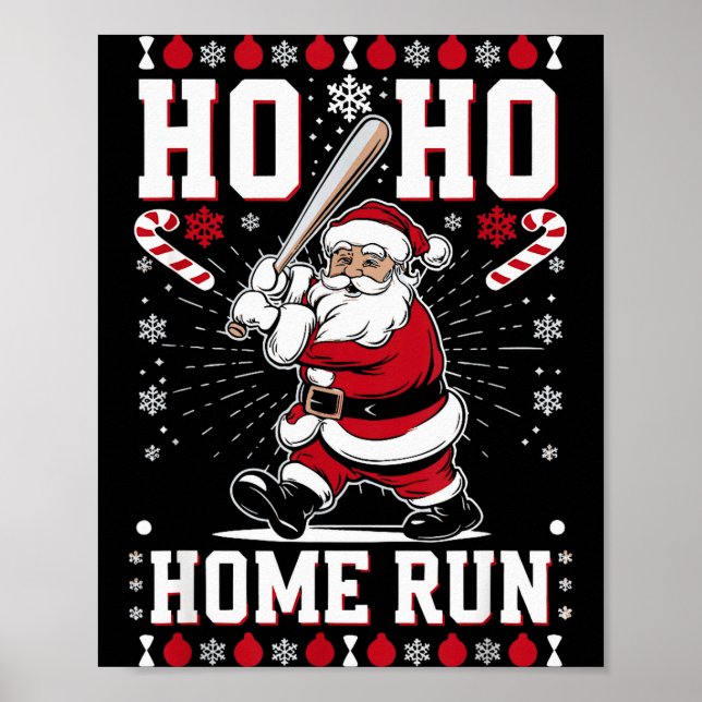 Poster Christmas Santa Baseball Home Run Ho Ho Home Run , (Frente)