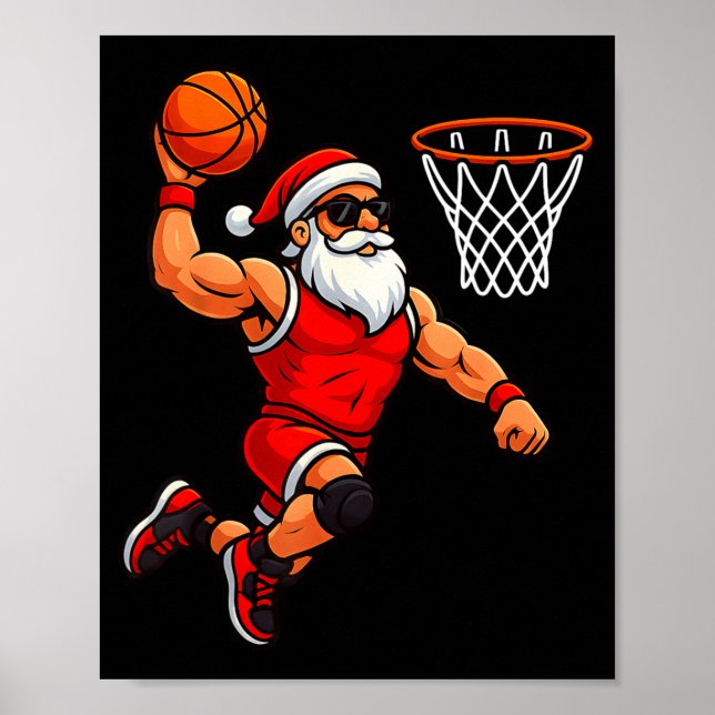 Poster Christmas Santa Basketball Player Dunking Basketba (Frente)