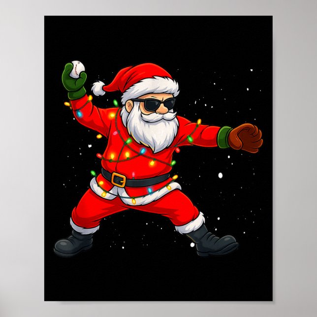 Poster Christmas Santa Claus Baseball Tcher Boys Kids Tee (Frente)