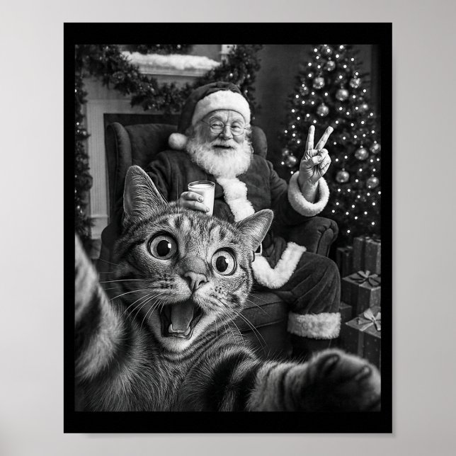 Poster Christmas Santa Claus Merry X-mas Funny Cat Selfie (Frente)