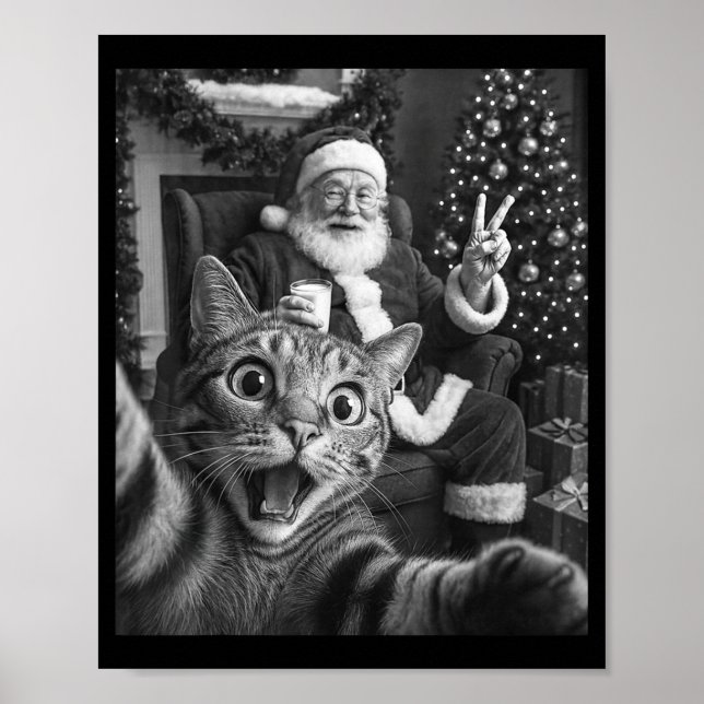 Poster Christmas Santa Claus Merry X-mas Funny Cat Selfie (Frente)