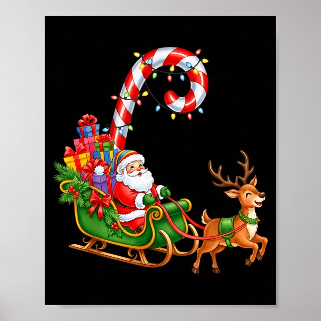 Poster Christmas Santa Claus Riding Reindeer Lights Men W (Frente)