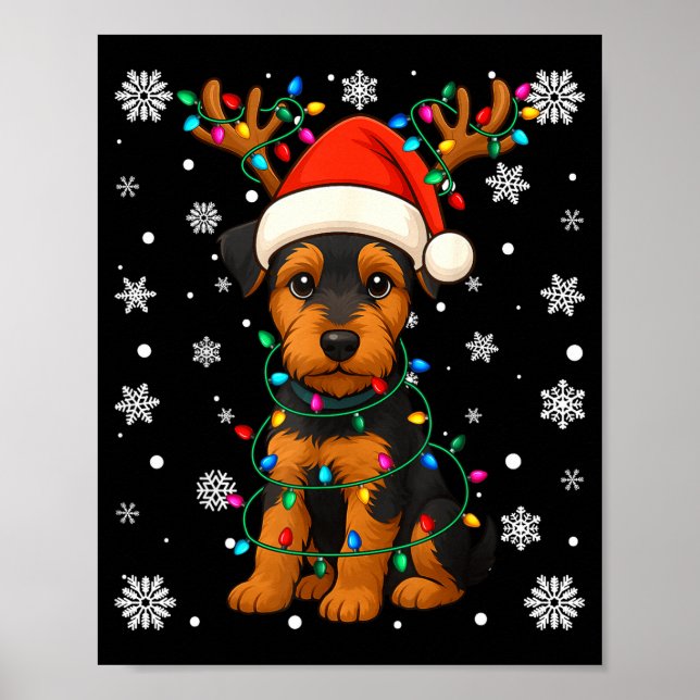 Poster Christmas Santa Hat Reindeer Airedale Terrier Love (Frente)