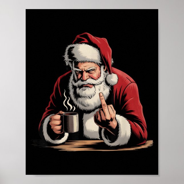 Poster Christmas Santa Middle Finger Sarcastic Xmas Funny (Frente)