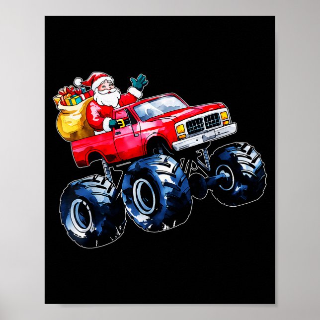 Poster Christmas Santa Monster Truck Xmas Boys Kids Toddl (Frente)