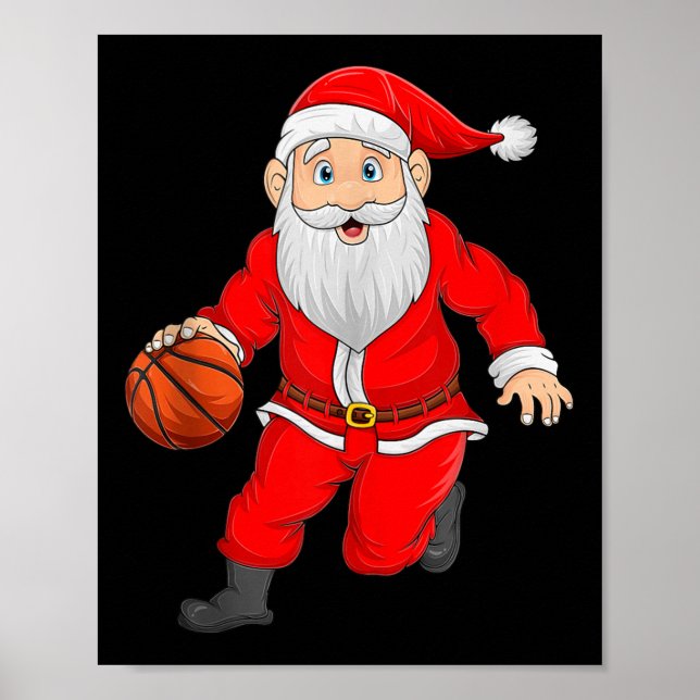 Poster Christmas Santa Playing Basketball Xmas Funny Srts (Frente)