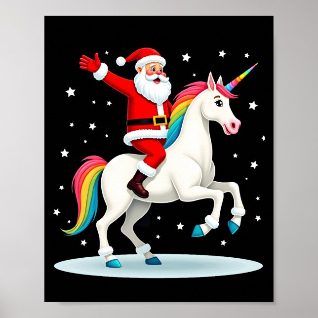 Poster Christmas Santa Riding Unicorn Xmas Girls Women Ra (Frente)