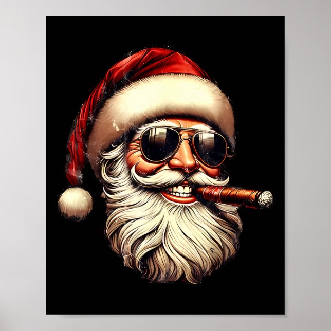 Poster Christmas Santa Smoking Cigar With Sungl Cigar Smo (Frente)