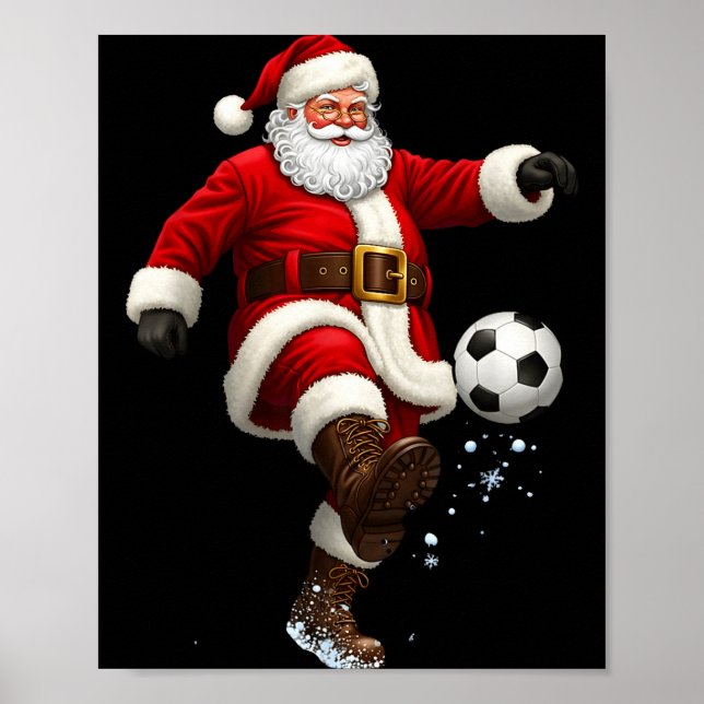 Poster Christmas Santa Soccer Player Football Festive Mer (Frente)