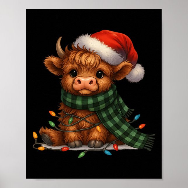 Poster Christmas Scottish Highland Cow Santa Xmas Farm An (Frente)