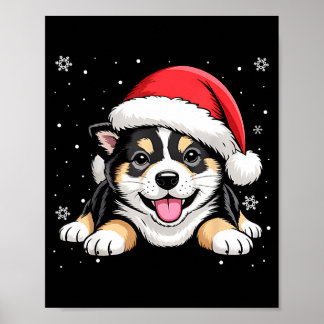 Poster Christmas Shiba Inu Dog Wearing Santa Hat Pet Anim