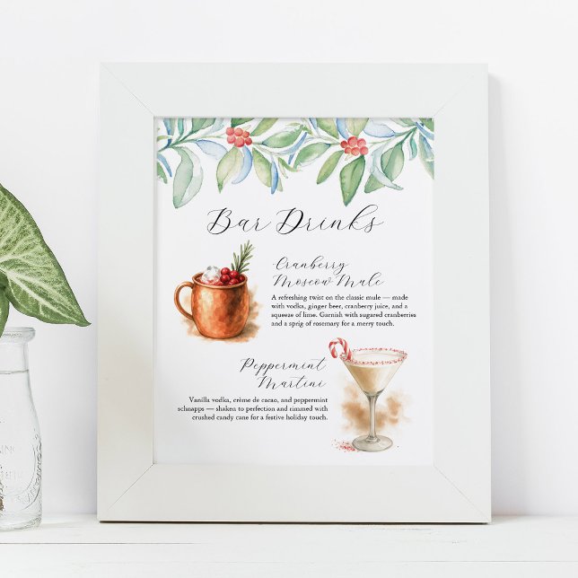 Poster Christmas Signature Cocktail Drink Signage (Christmas Signature Cocktail Drink Signage with cranberry moscow mule and peppermint martini)