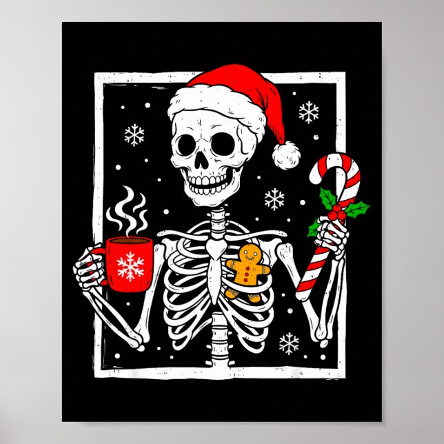 Poster Christmas Skeleton Hat Santa Coffee Candy Cane Xma (Frente)