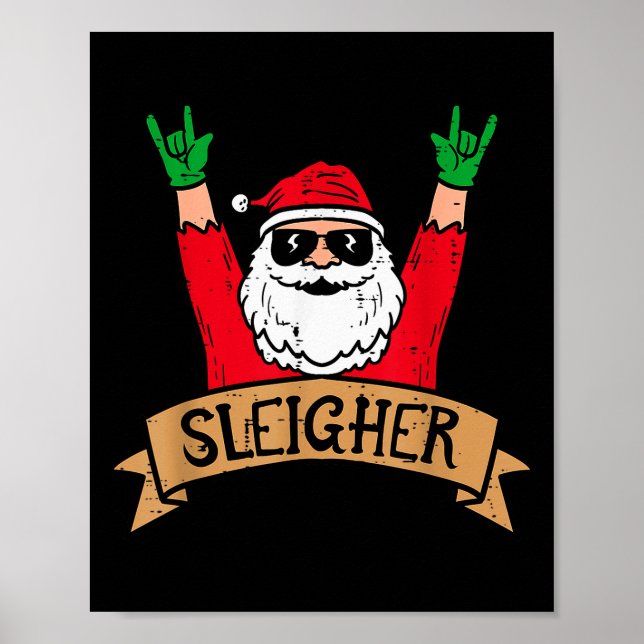 Poster Christmas Sleigher Santa Rock Xmas Rocker Men Wome (Frente)