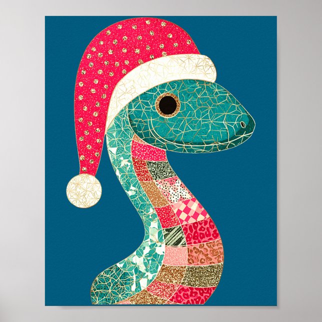 Poster Christmas Snake Santa Hat Holiday Fun Premium Tri- (Frente)