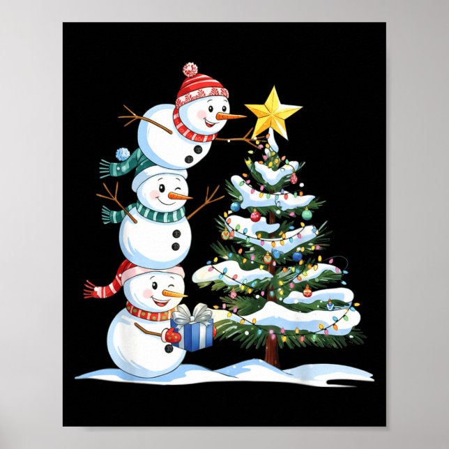 Poster Christmas Snowman Christmas Tree Funny Snowman Lov (Frente)