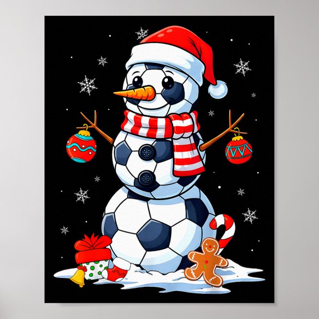 Poster Christmas Soccer Funny Snowman Men Boys Kids  (Frente)