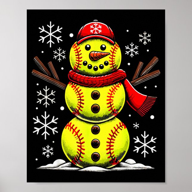 Poster Christmas Softball Snowman Girls, Softball Christm (Frente)