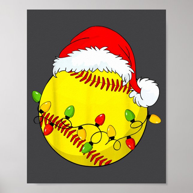 Poster Christmas Softball Xmas Santa Srts Hat Mens Womens (Frente)