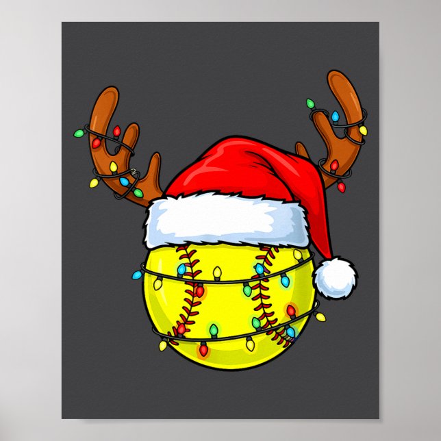 Poster Christmas Softball Xmas Santa Srts Hat Mens Womens (Frente)