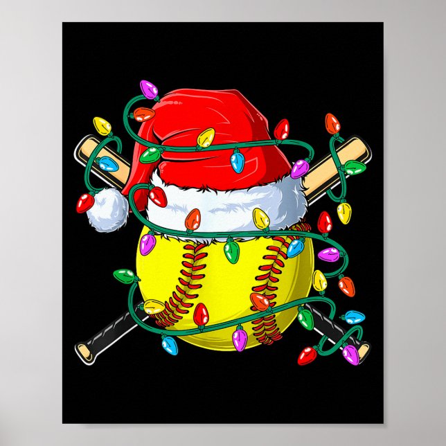 Poster Christmas Softball Xmas Santa Srts Hat Mens Womens (Frente)