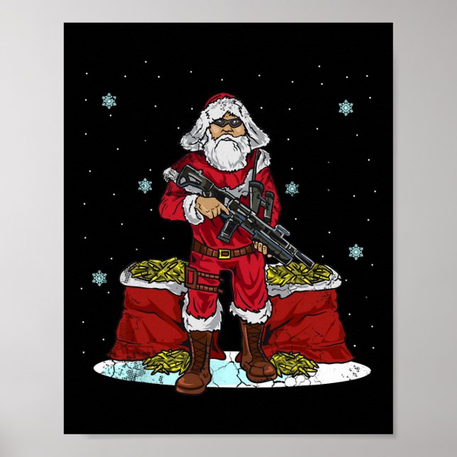 Poster Christmas Tactical Santa Claus 2nd Amendment Gun R (Frente)
