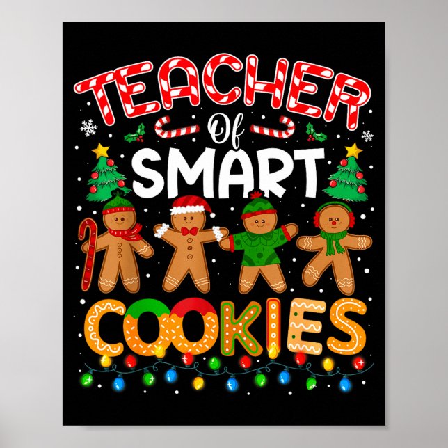Poster Christmas Teacher Of Smart Cookies Funny Cute Ging (Frente)