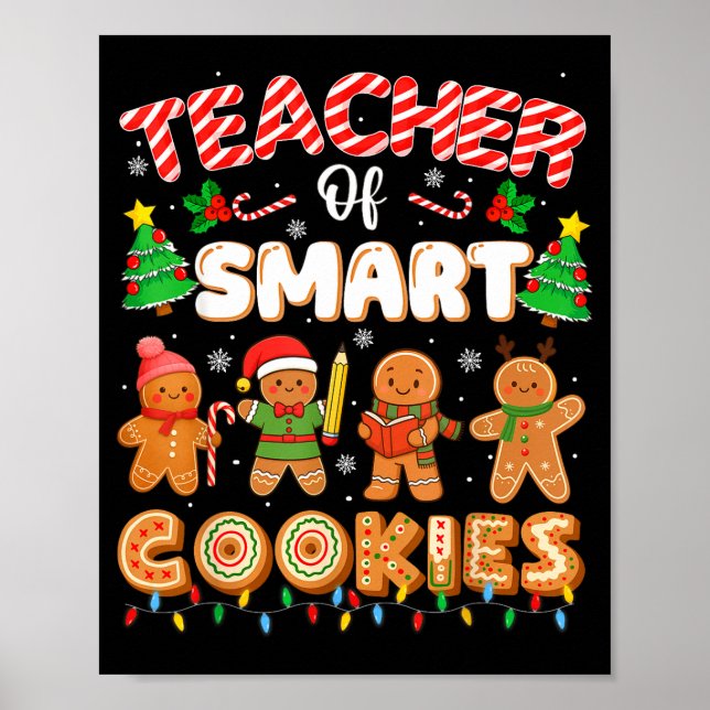Poster Christmas Teacher Of Smart Cookies Funny Cute Ging (Frente)