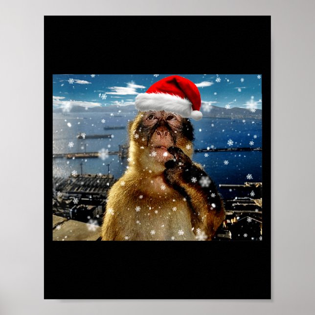 Poster Christmas Thinking Monkey Meme Brainrot Xmas Gift  (Frente)