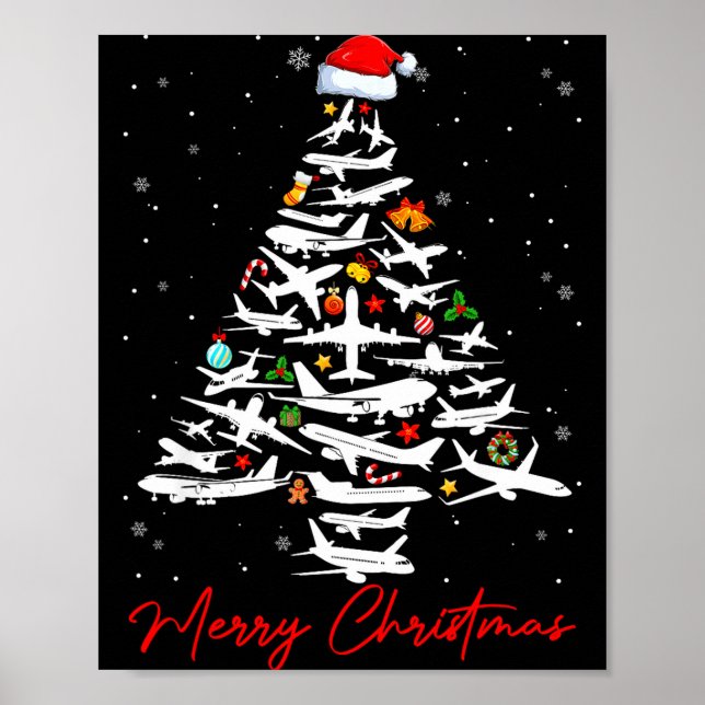 Poster Christmas Tree Airplanes Lots Merry Christmas Men  (Frente)