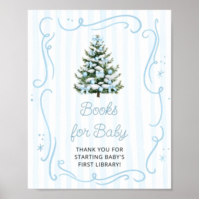 Poster Christmas Tree Blue Baby Shower Books for Baby (Frente)