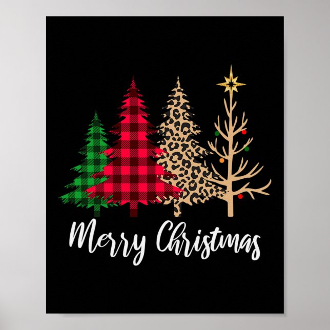 Poster Christmas Tree Buffalo Plaid Red Green Leopard Xma (Frente)