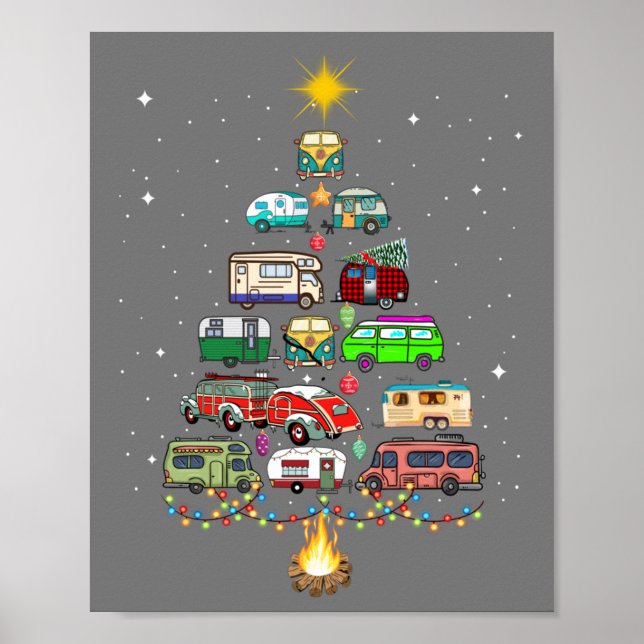 Poster Christmas Tree Camper Vehicles Camping RVing Trail (Frente)