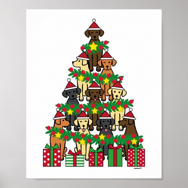 Poster Christmas Tree Labradors Four  (Frente)