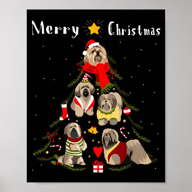 Poster Christmas Tree Lhasa Apso Lover Xmas Dog Owner New (Frente)